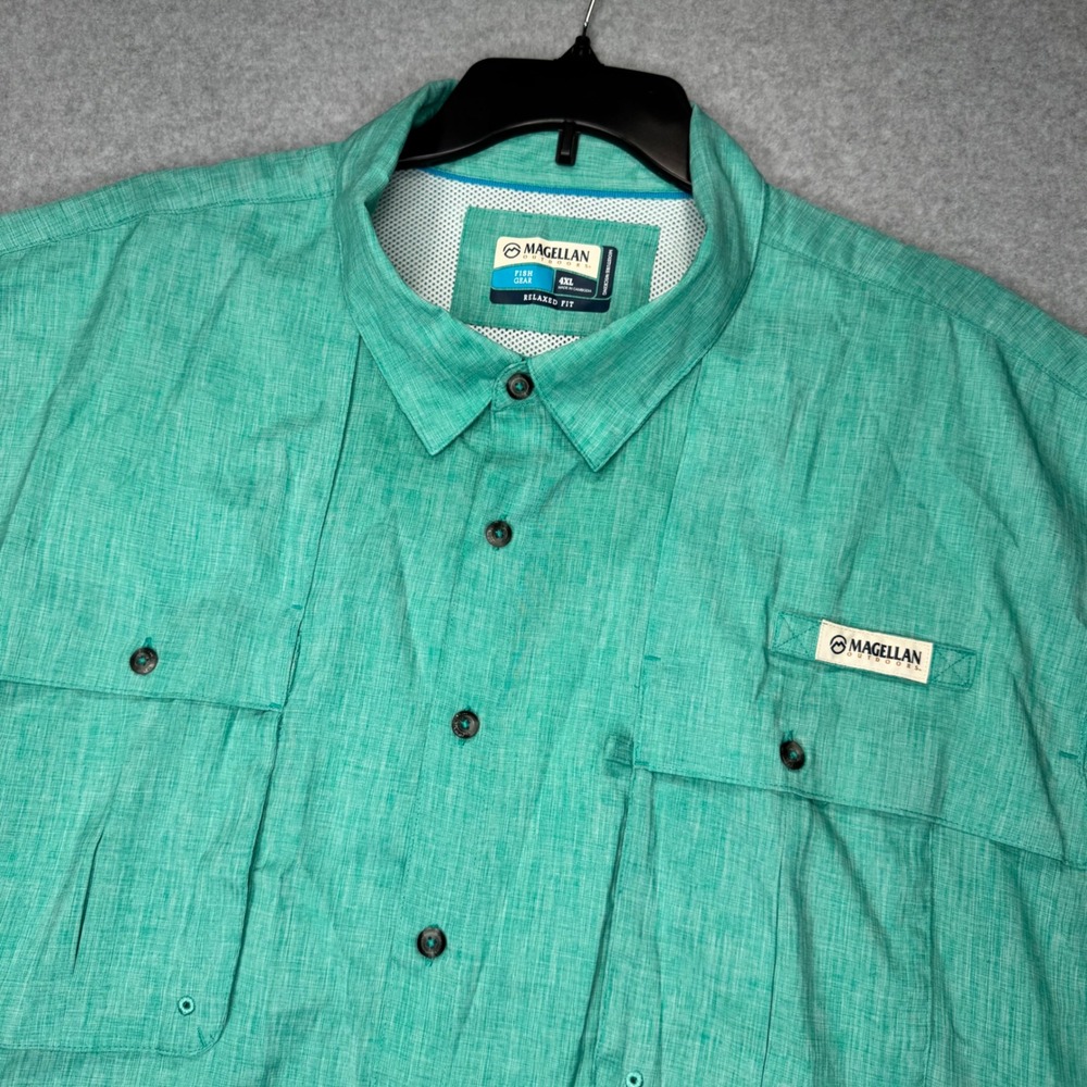 Magellan Fishing Shirt Mens 4XL Heathered Green Aransas Pass Button Down